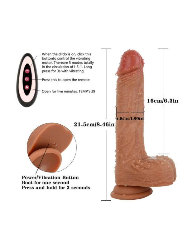 Heating Thrusting Dildo with Remote Control, 8.67 inch/1.89 inch - Image 4