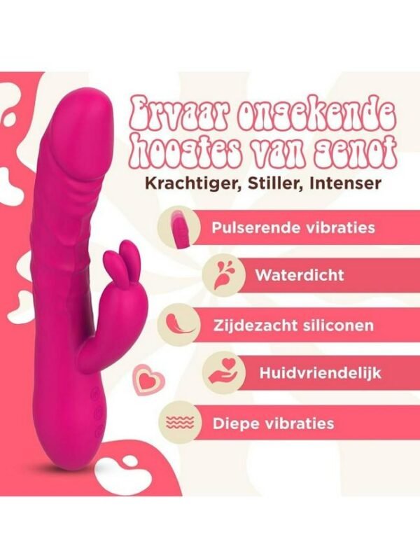 Rabbit Ears Waterproof Silicone Penis Shape Vibrator - Image 9