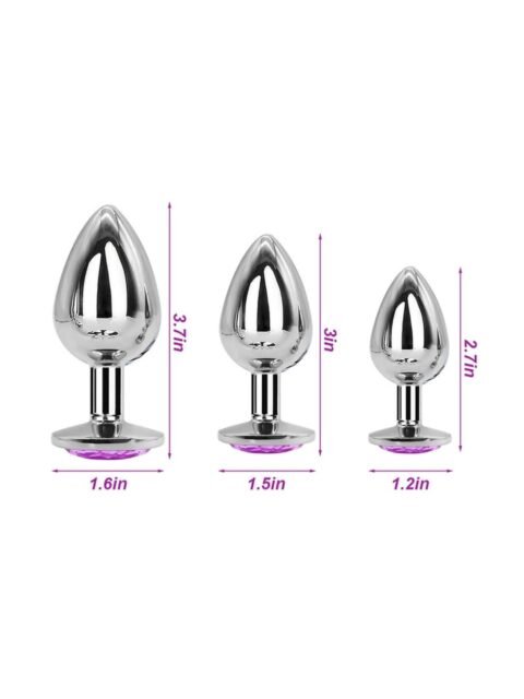 3 Pink Stainless Steel Bell Shaped Metal Suction Cup Realistic Classic Jewelry Crystal Diamond Beginner Plugs with Chains