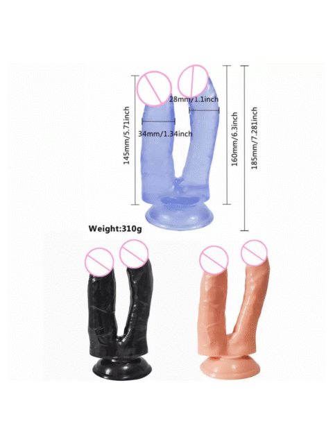 7.1in Double Headed Black Dildo With Sucker Anal Sex Toy For Women