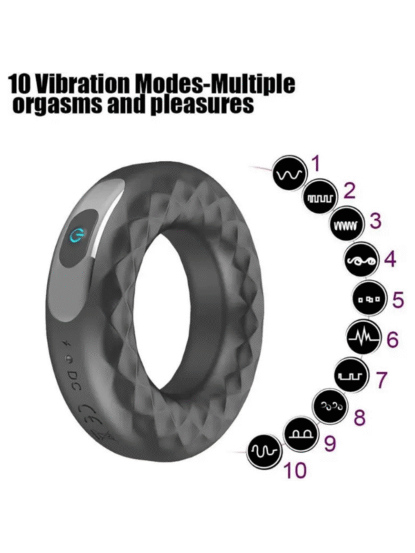 Cock Ring Erection Ball Clitoral Vibrator, Silicone Cock Ring 10 Vibration Modes Rechargeable Mode - Image 2