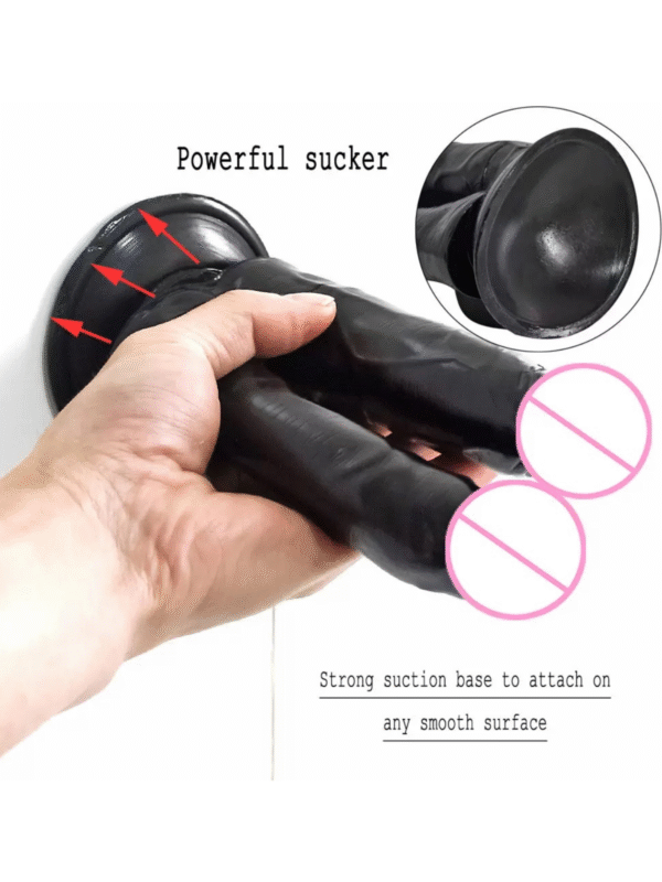 7.1in Double Headed Black Dildo With Sucker Anal Sex Toy For Women - Image 4